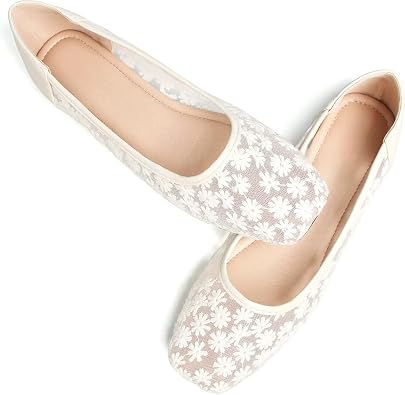 WENJIAZHIZHI Womens Floral Ballet Flats Comfortable Dress Shoes Square Toe Slip on Flat Shoes with Breathable Eyelets