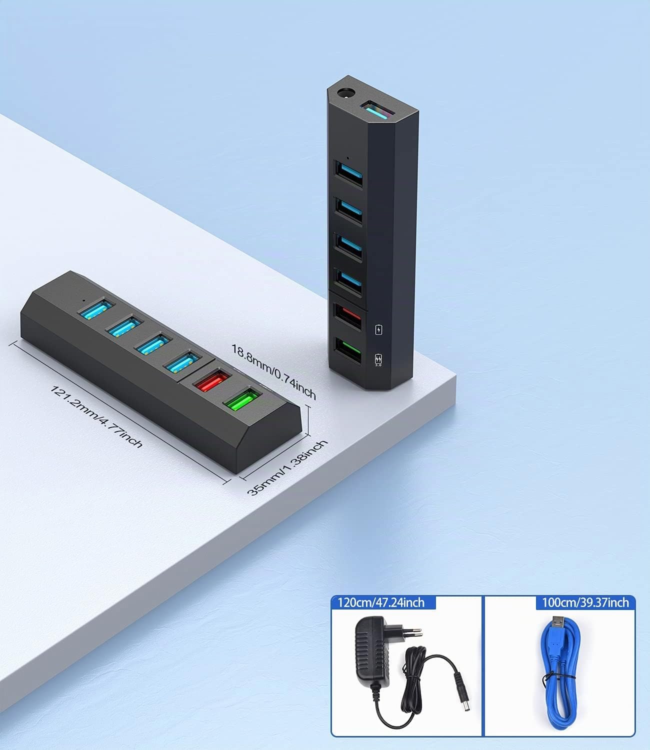 Vansuny Hub USB 3.0 Alimentado 6 en 1 Concentrador USB Multipuerto con Alimentación Externa Alta Velocidad 5Gbps Compatible con PC/MacBook/Disco Duro/Teclado/Ratón y Más