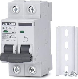 CHTAIXI 32A 2P AC Miniature Circuit Breaker 120/240V DIN Rail MCB C32 Thermal Magnetic Trip Solar Disconnect Switch