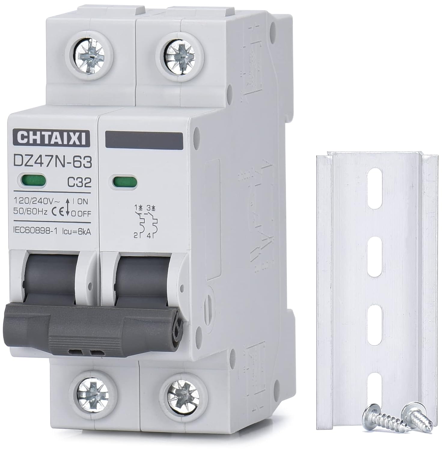 CHTAIXI 32A 2P AC Miniature Circuit Breaker 120/240V DIN Rail MCB C32 Thermal Magnetic Trip Solar Disconnect Switch