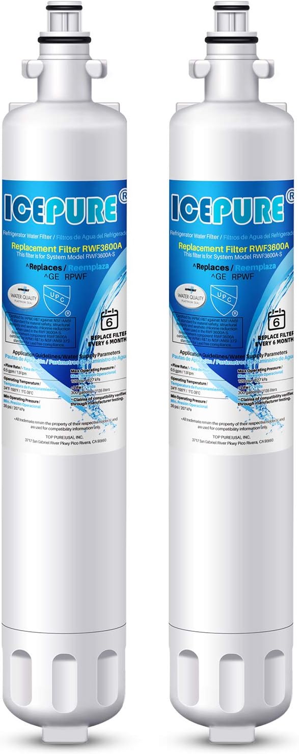 ICEPURE RPWF Refrigerator Water Filter Replacement For GE RPWF(NOT FOR RPWFE), WATER SENTINEl WSG-4, RWF3600A, 2PACK