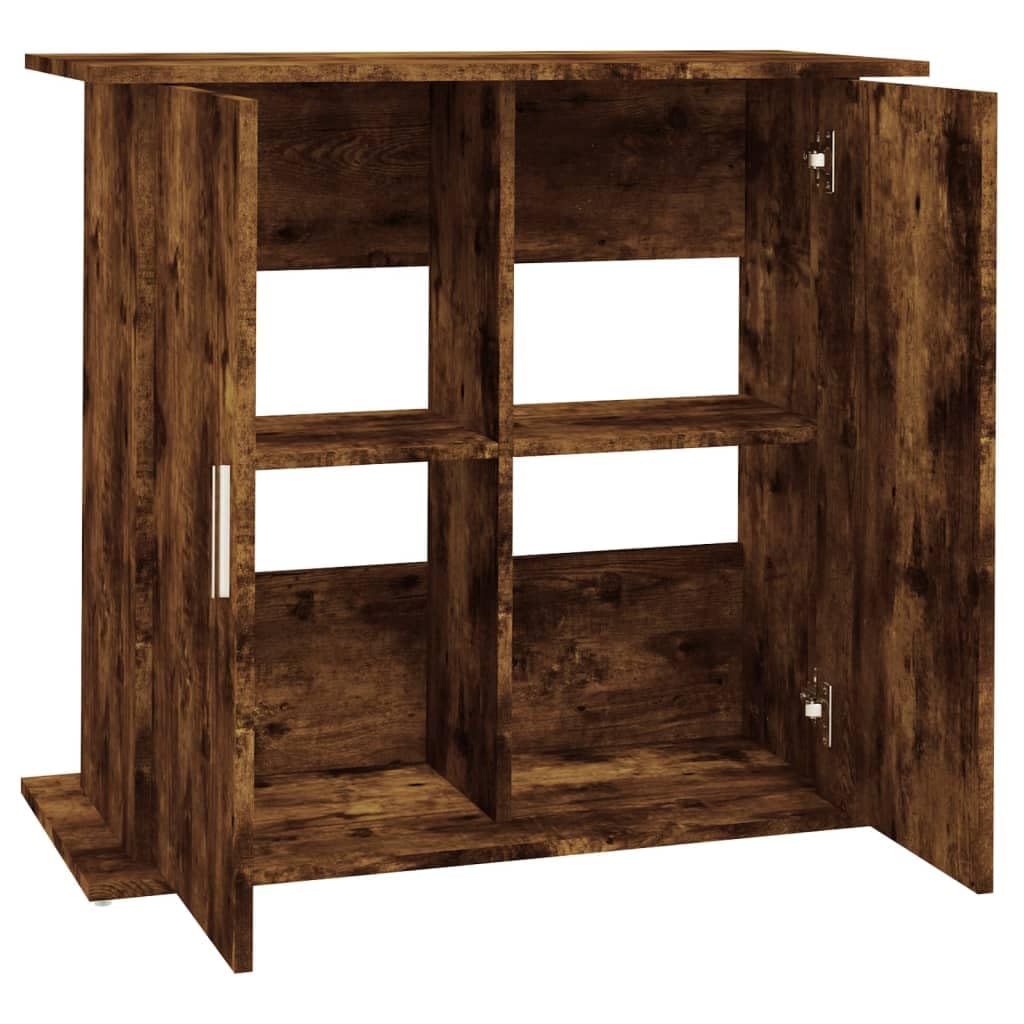 Soporte para acuario, roble ahumado, 81 x 36 x 73 cm, estructura de madera para muebles con 4 compartimentos y puertas, armario inferior estable para peces, accesorios, almacenamiento, salón