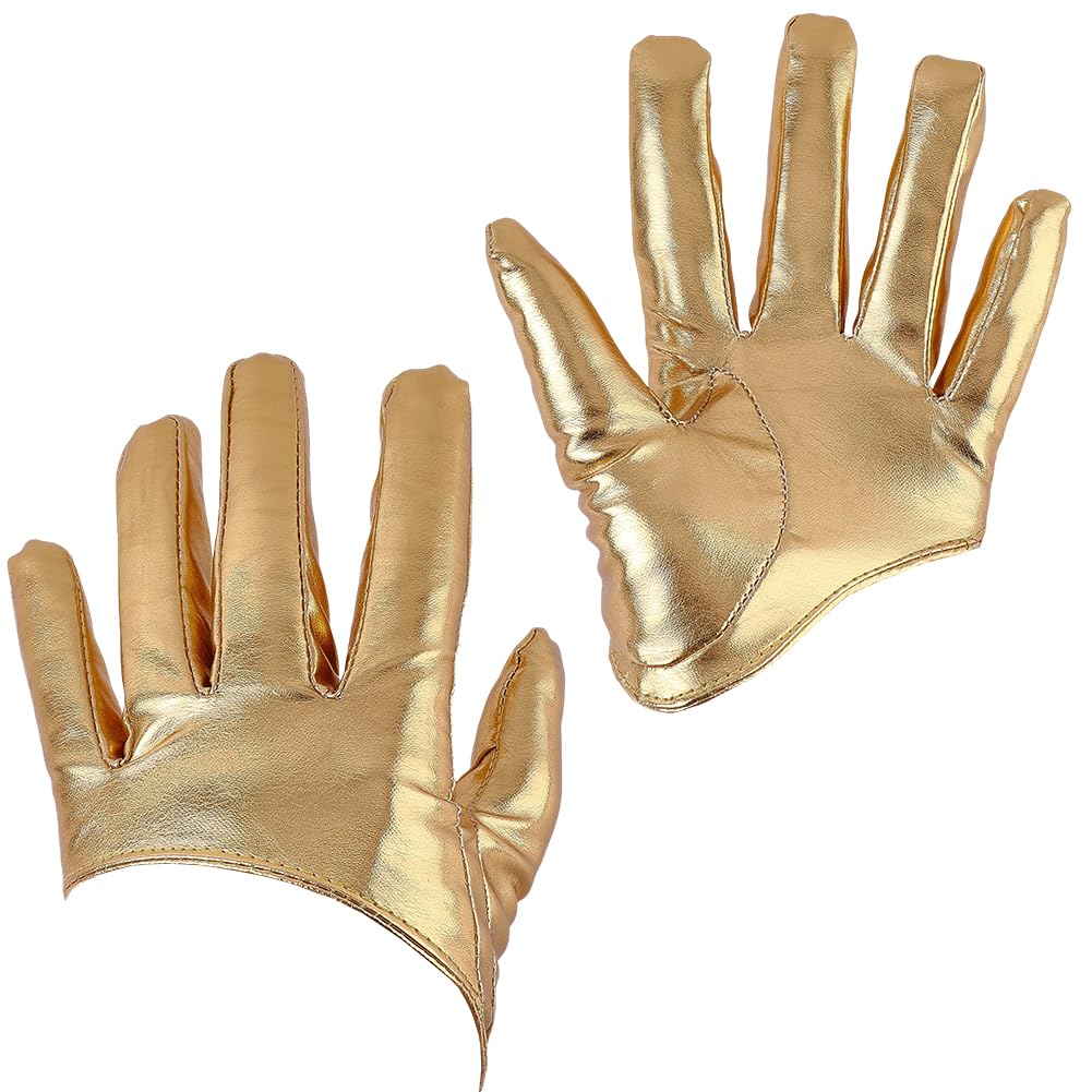 CALFOVERA 1 Pair Faux Leather Wet Look Half Palm Gloves Women Extra Short Full Finger Gloves PU Leather Soft Driving Dress Fashion Costume Mitten for Biker Halloween Party Cosplay Dancing(Gold) โ image 1