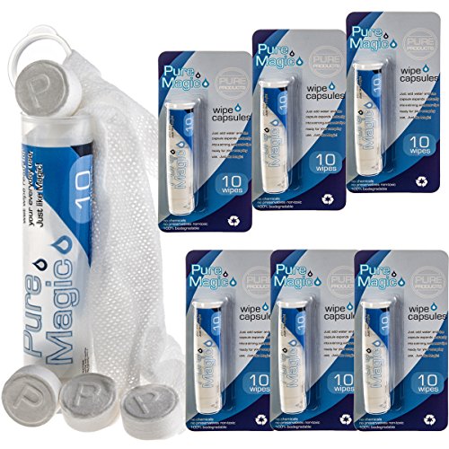 Pure Magic 60 Pack Compressed Expandable Towel Wipes Tablets In Travel Dispensers