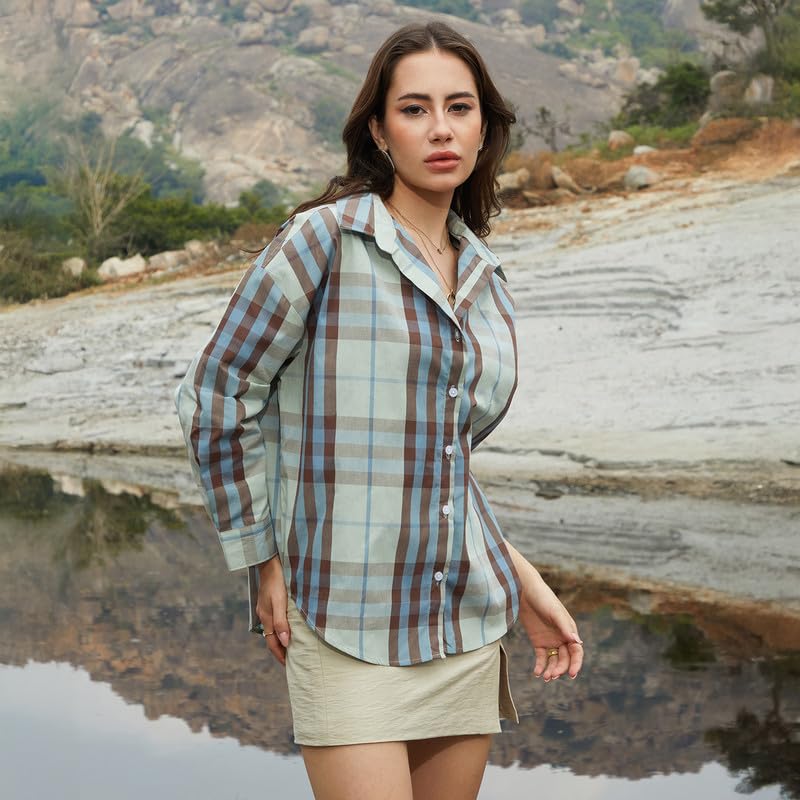 Image of PINACOLADA Women's Solid Oversized Shirt for Casual Wear | Spread Collar | Long Sleeve | Button Closure | Oversized Shirt Crafted with Comfort Fit for Everyday Wear
