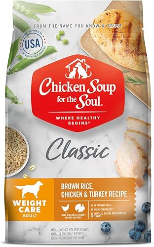 Chicken Soup for the Soul Pet Food Classic Dry - Alimento seco para perros para el cuidado del peso para adultos, receta de arroz integral, pollo y