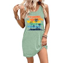 Summer Tank Dress for Women Sunset Palm Beach Vacation Mini Sundress