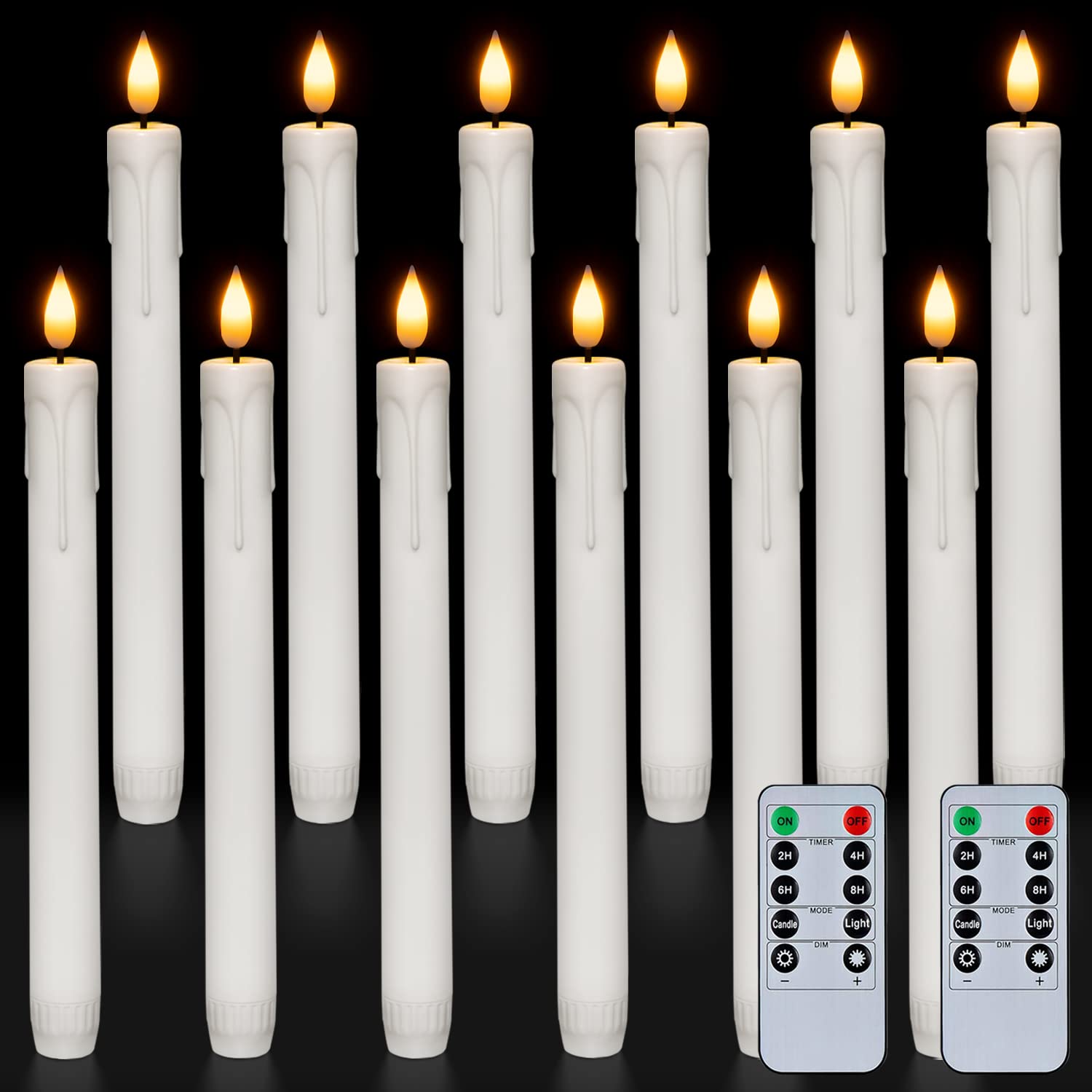 Homemory 12 Pcs Plastic Flameless Taper Candles with Remote Timer