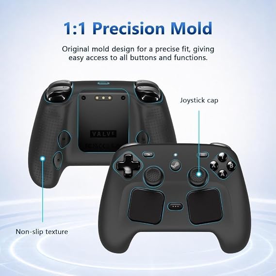 For Steam Controller 2 用 ケース カバー滑り止めグリップ+ジョイスティックキャップ4個付きシリコーン素材 保護カバー 傷防止 用 汗防止 Steam �