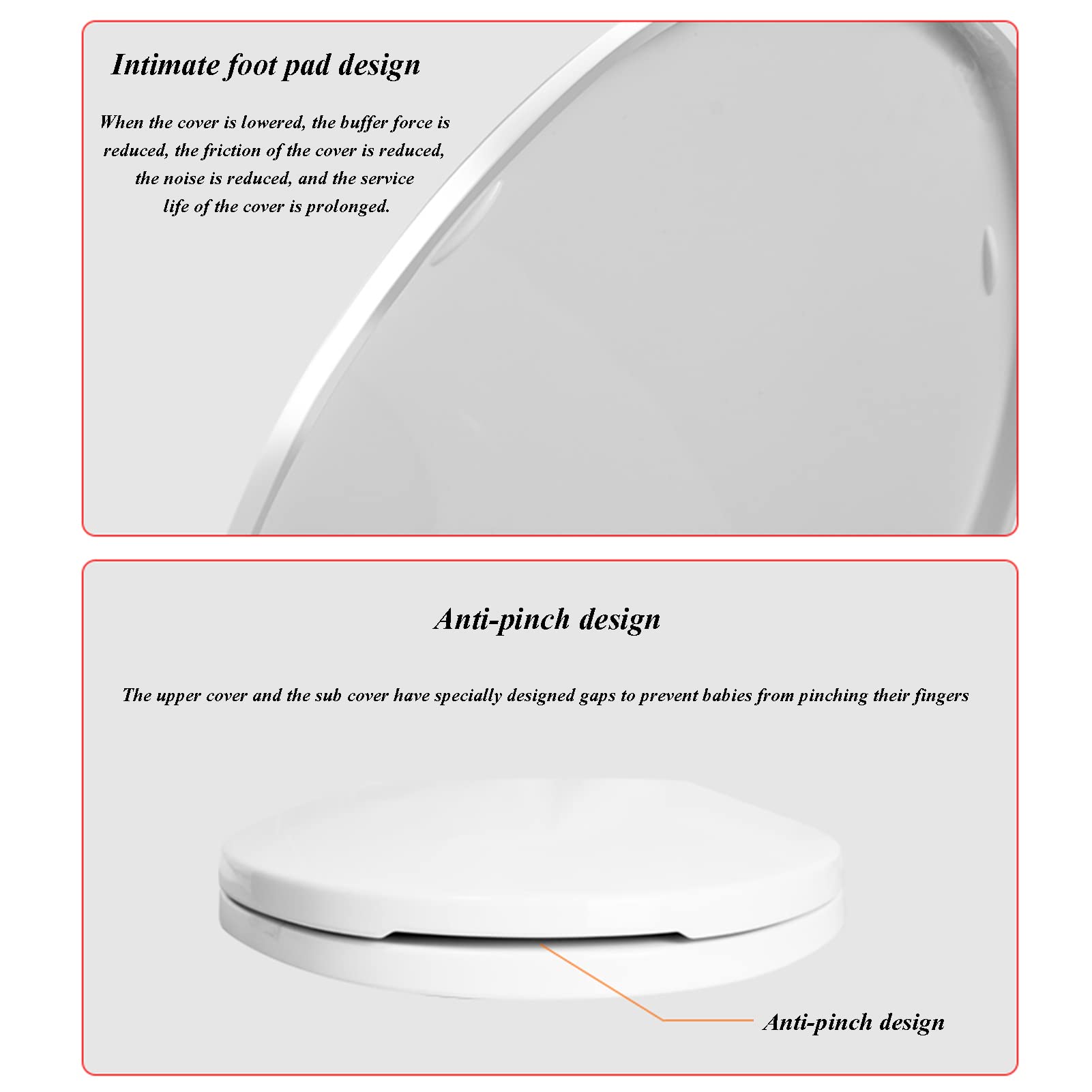Sedile WC Rotondo in plastica, Sedile WC 2 in 1 con Chiusura Ammortizzata e Riduttore per vasino Integrato, Coperchio WC in plastica Resistente con robusti componenti, Bianco, B