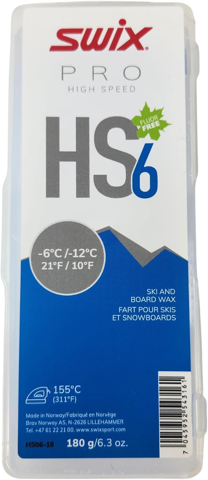 Swix HS6 Blue High Speed Ski and Snowboard Iron-On Wax for Moderate-Cold Temperatures, 180g
