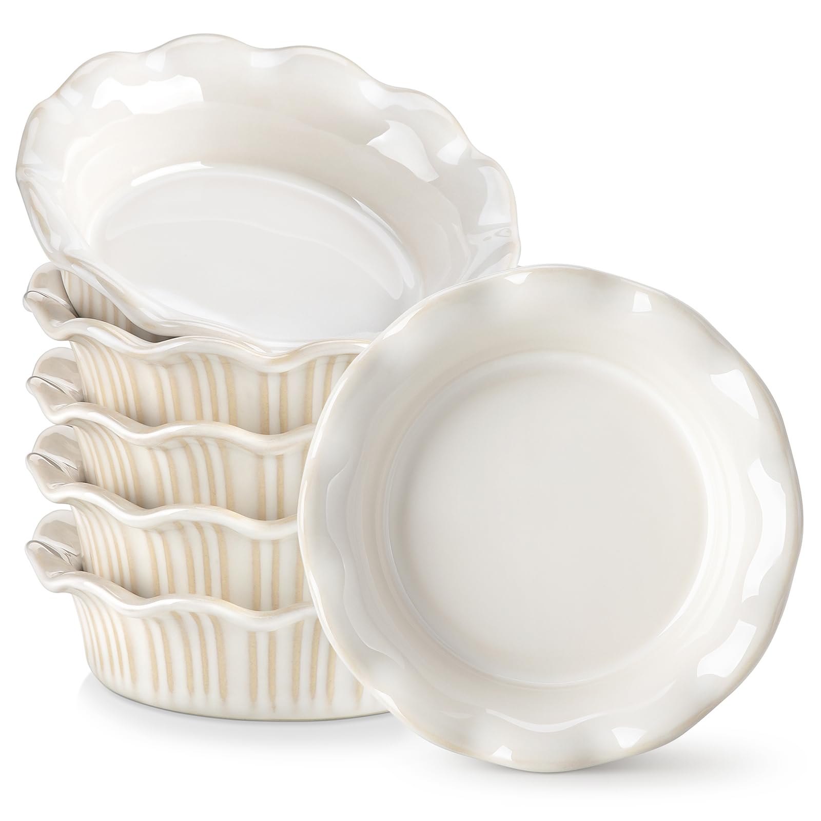 vancasso Juego de 6 moldes de cerámica para tartas, 14 cm – 256 ml, fáciles de limpiar, aptos para lavavajillas, microondas y horno, color blanco