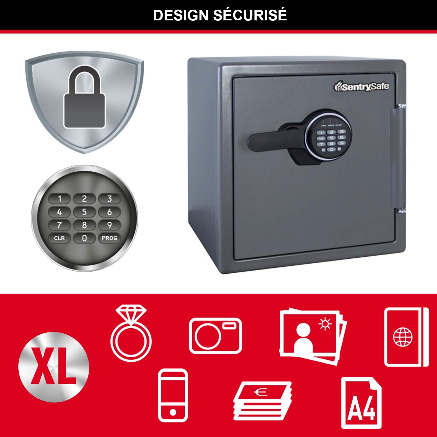 SentrySafe Coffre-Fort [Ignifuge et Etanche] [XL 35 litres] [Combinaison Electronique] - SFW123FSCINTLHRO - pour Vos Documents d'identité, Documents A4, Ordinateurs Portables, Bijoux