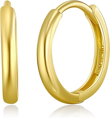 Miniatura 2 de Aretes de aro de oro amarillo real de 14 quilates, 0.079 in de grosor, 3 tamaños diferentes disponibles