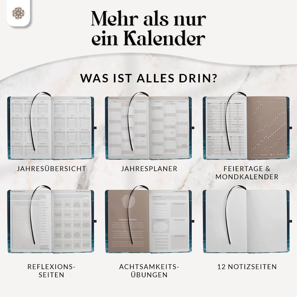 Lebenskompass® Kalender 2026 2027 A5 Dive - Terminplaner Juli 2026 bis Dezember 2027 - 18 Monate Wochenplaner & Buchkalender mit Achtsamkeit, Hardcover mit Goldprägung