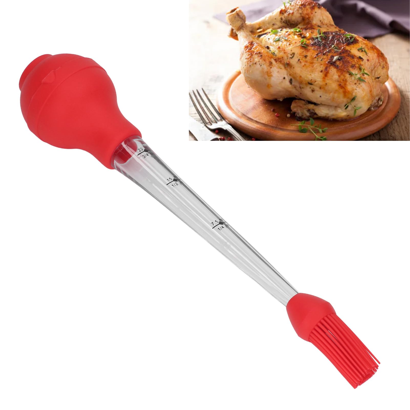 Turkey Baster Seasoning Tube with Silicone Ball Brush Barbecue Oil Drip Sauce Needle for Kitchen Grill and Barbecue (Red)