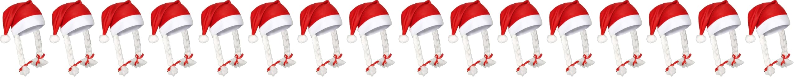 SHATCHI Set of 2 Santa Hat with Plaits & Ribbon Mrs Miss Santa Claus Xmas Fancy Dress Party Accessories Fun, Red