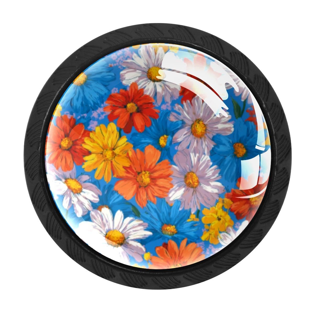 4 PCS Kitchen Cabinet Knobs, Daisies Flowers Drawer Knobs Dresser Handles