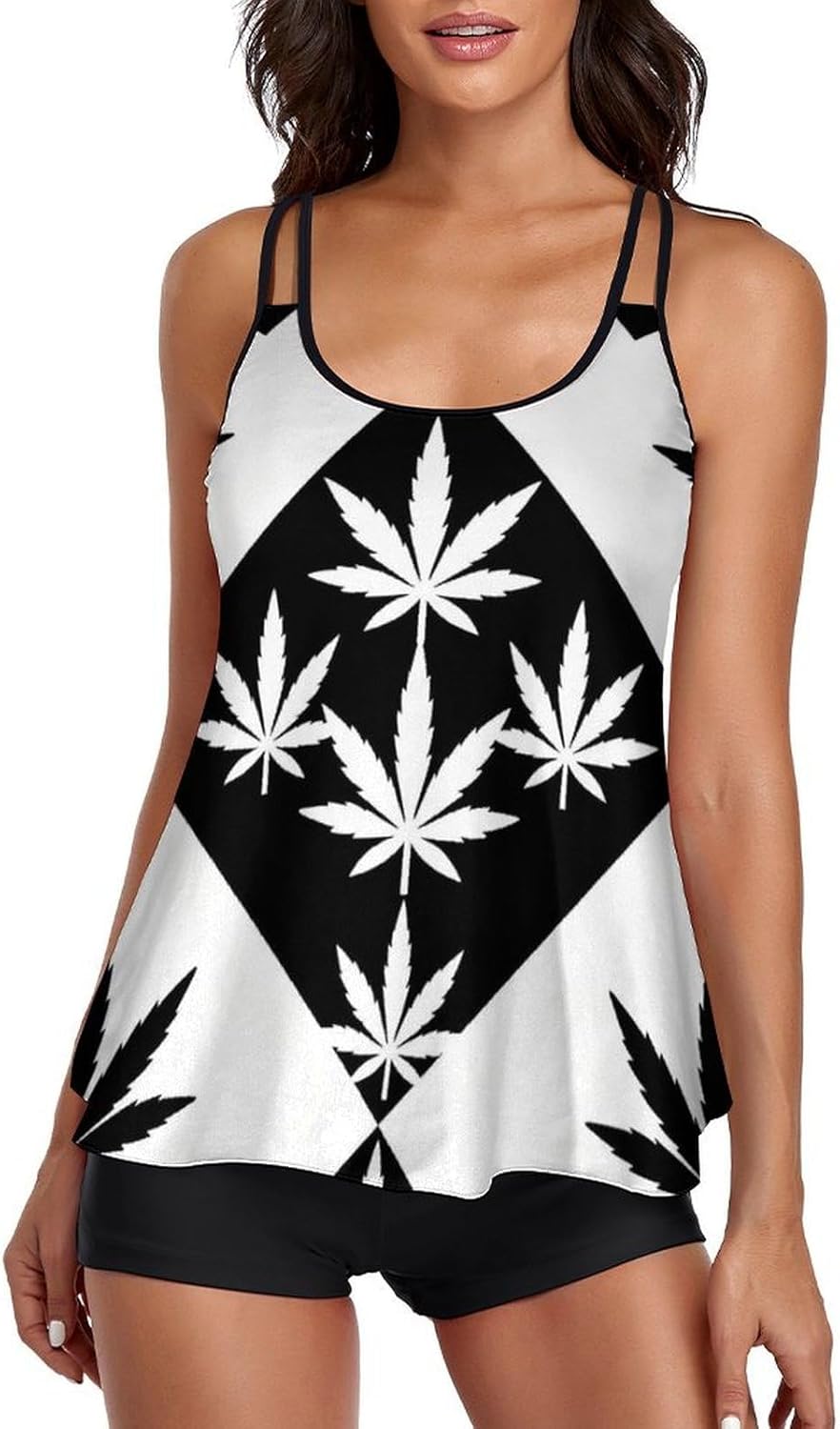 Women's Casual Tankini Bathing Suits, Tummy Control Tank Top with Shorts for Beach and Surfing
