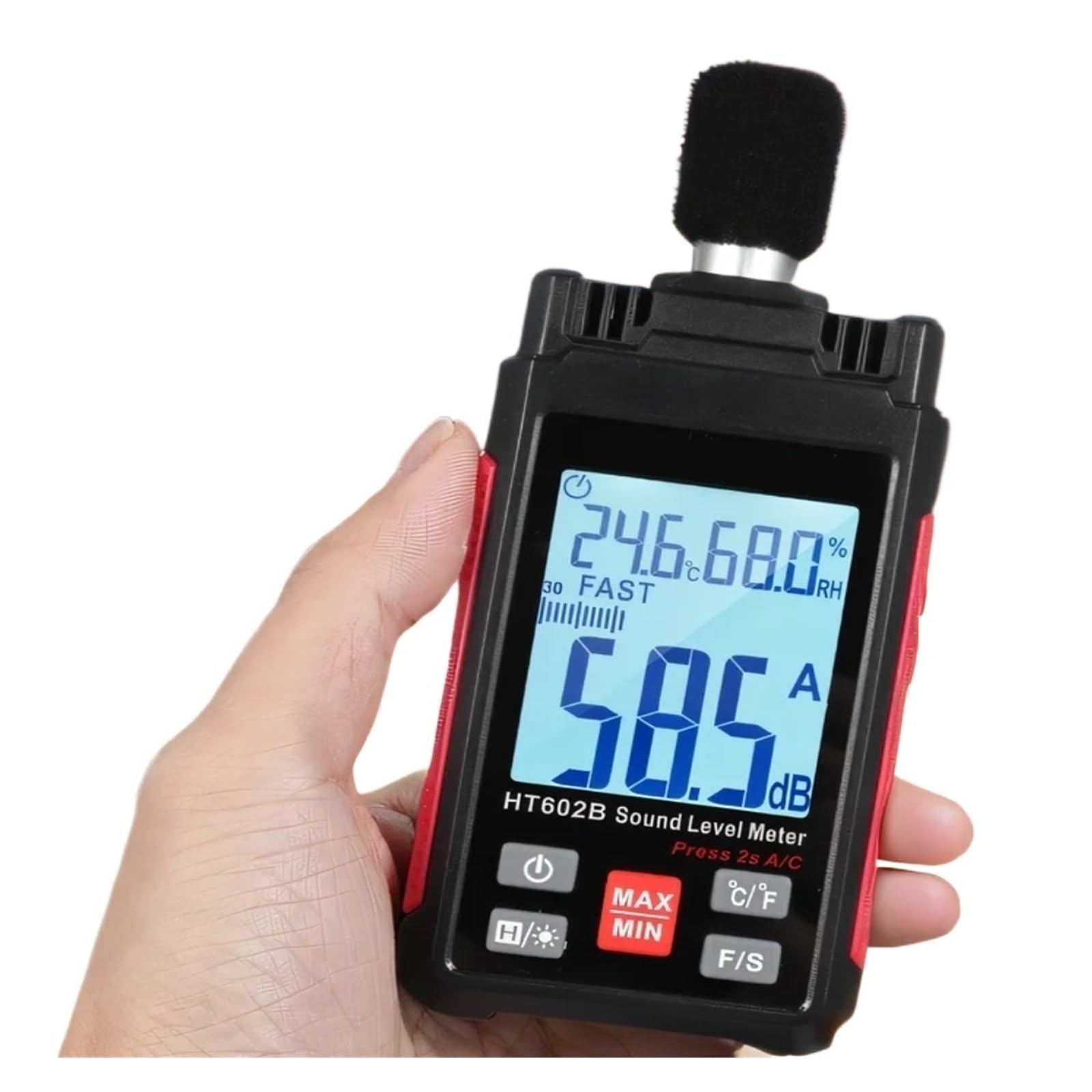 Décibelmètre Sonomètre Portable SPL 30-130dB Bruitomètre avec Mesure de Température et Humidité