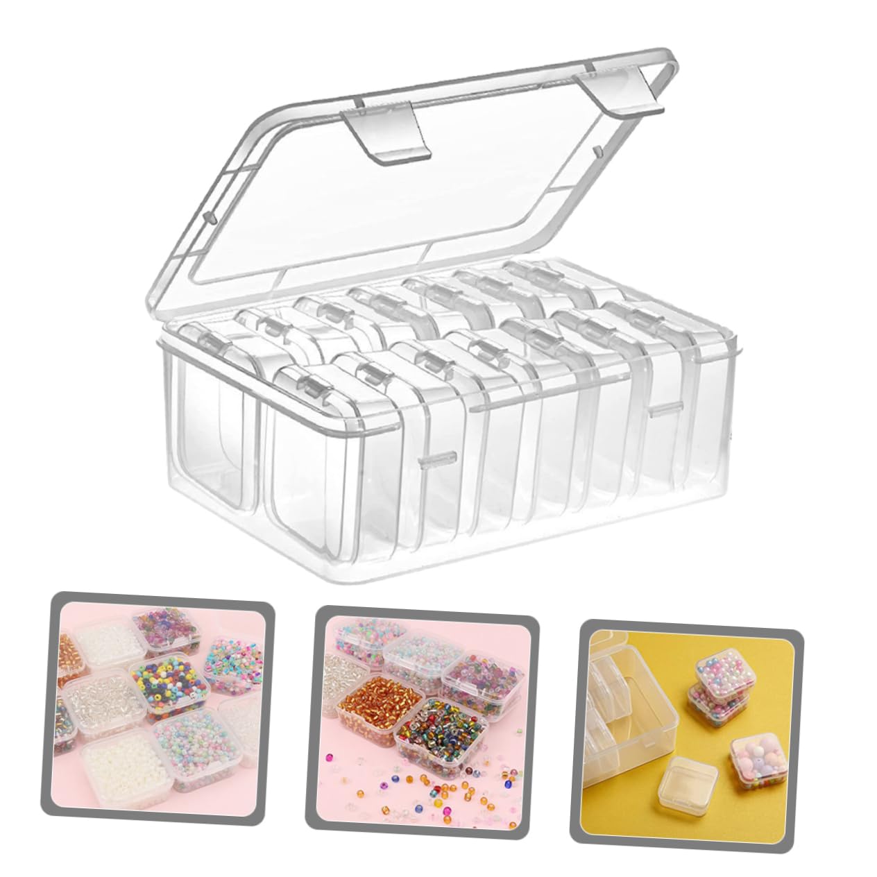 Caja Compartimentos Plástico Transparente para Almacenamiento de Cuentas y Accesorios Pequeños con Tapa, Diseño Portátil Adecuado para Manualidades y Organización