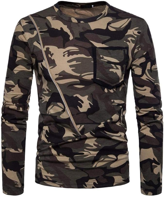 Herren Langarm T-Shirt Camouflage - Sport Shirt Rundhals Casual