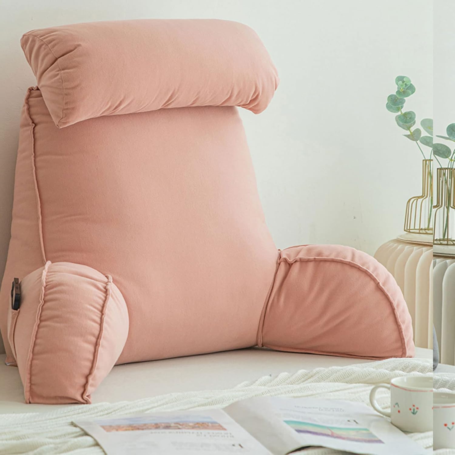 Back Support Large Waist Pillow, Backrest Pillow with Armrest, Reading Pillow Lumbar Support Cushion, Great As Backrest for Books Or Gaming, Removable Cover and Pockets 75 * 40 * 58cm