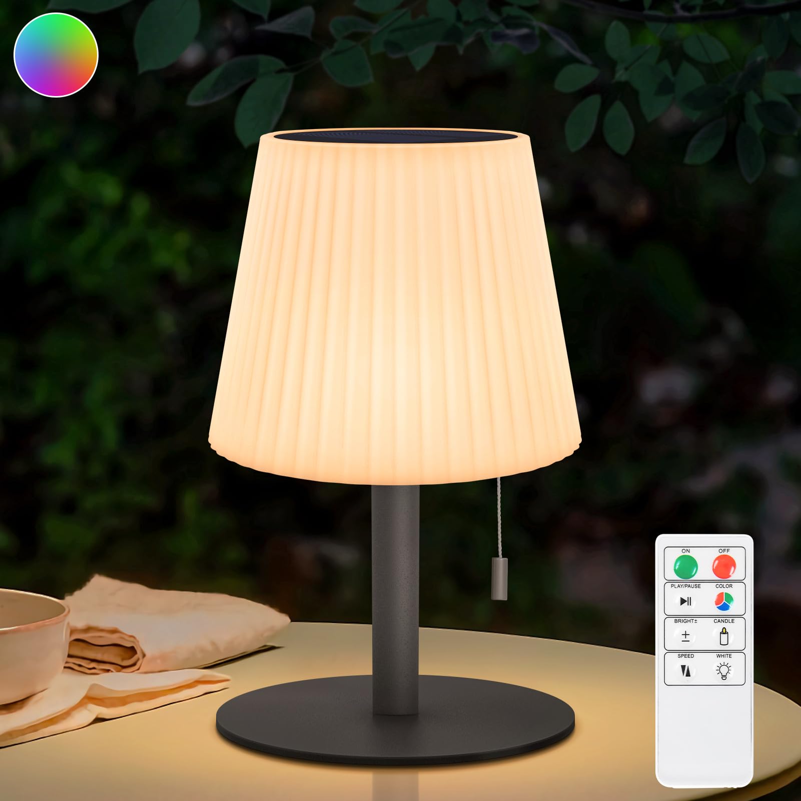 uuffoo Outdoor Solar Tischlampe Solarlampen für außen, IP44 Wasserdicht | 7 Farben | 8-20h Akku 2-in-1 Aufladung Kabellos für Garten Balkon Camping Schlafzimmer (Grau)