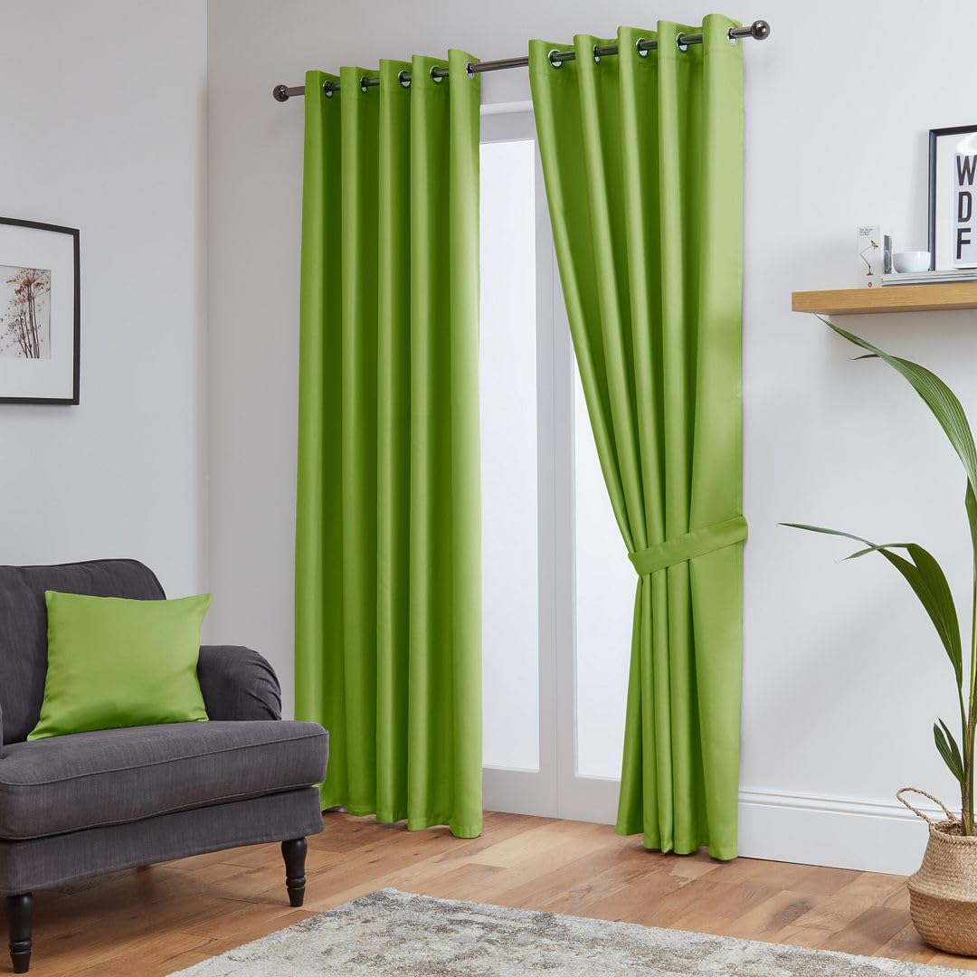 John Aird Blackout Curtains Thermal Energy Saving Eyelet Curtains for Bedroom & Living Room Including Tie Backs (Lime, W 66" x L 54" (2 Panels) — image 1