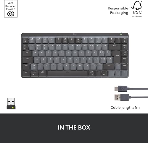 Logitech MX Mechanical Mini Wireless Illuminated Keyboard, Clicky Switches, Backlit, Bluetooth, USB-C, macOS, Windows, Linux, iOS, Android, Metal - Graphite - 11