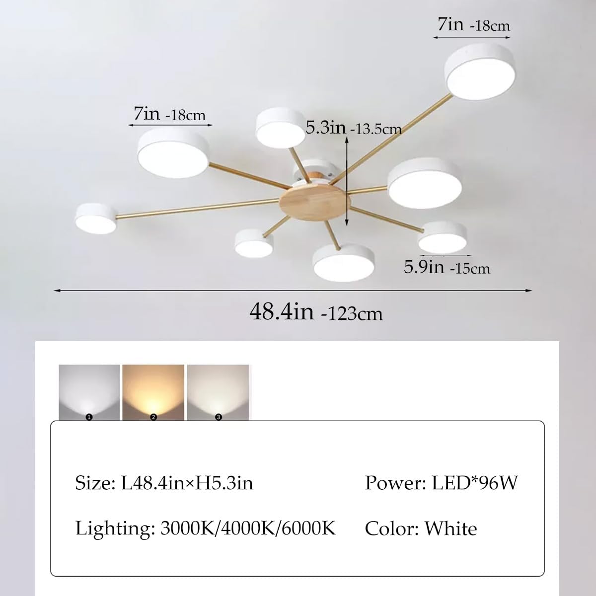 8 Light Wood LED Ceiling Light Fixture, 96W White Dimmable Flush Mount Ceiling Lights Fixtures, Molecule Chandelier Close to Ceiling Light for Living Room Bedroom Kitchen