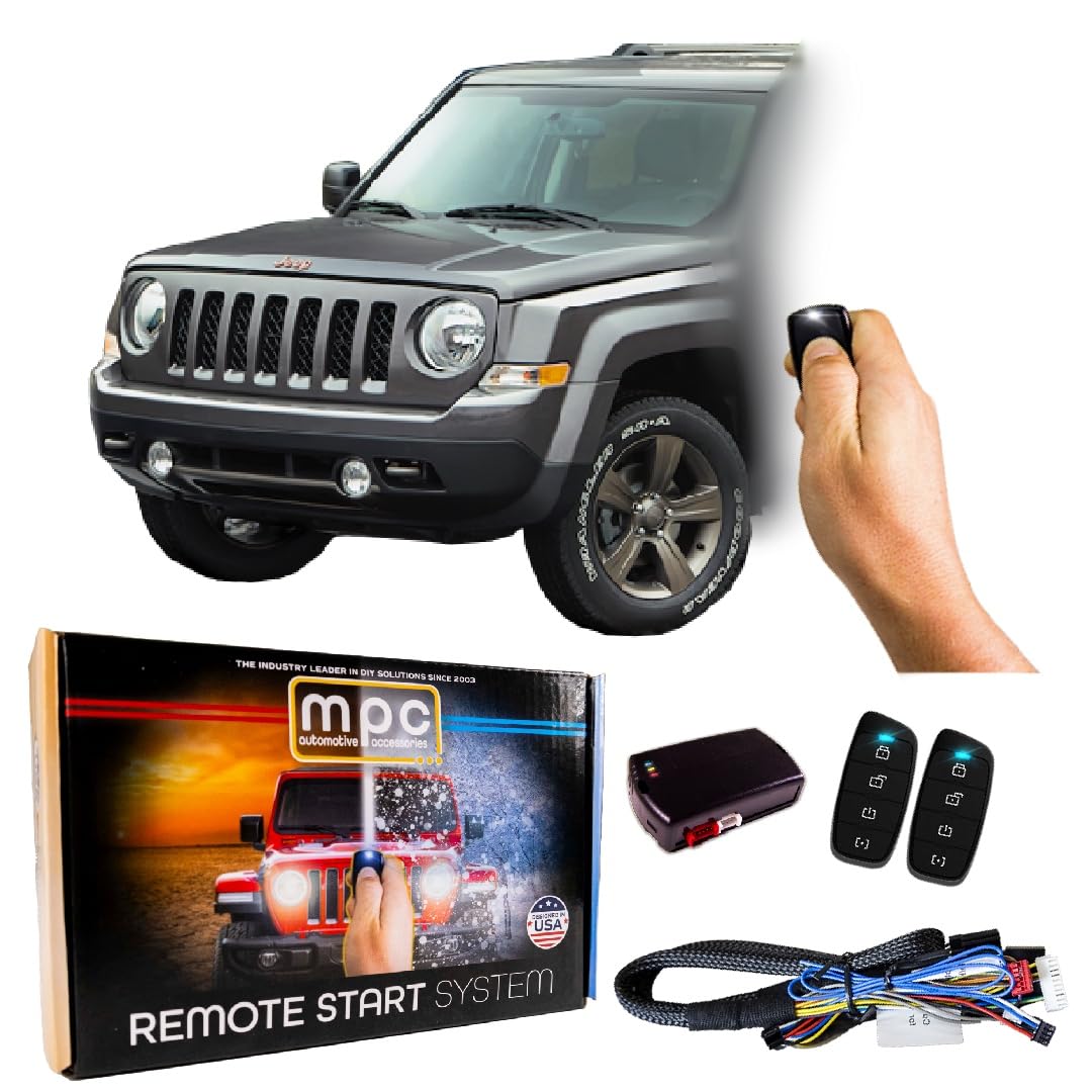 MPC Plug N Play Remote Starter Compatible with 2007-2017 Jeep Patriot |Gas| |Key to Start| with T-Harness - (2) Extended Range 4-Button 2-Way Remotes - Up to 1,500 ft