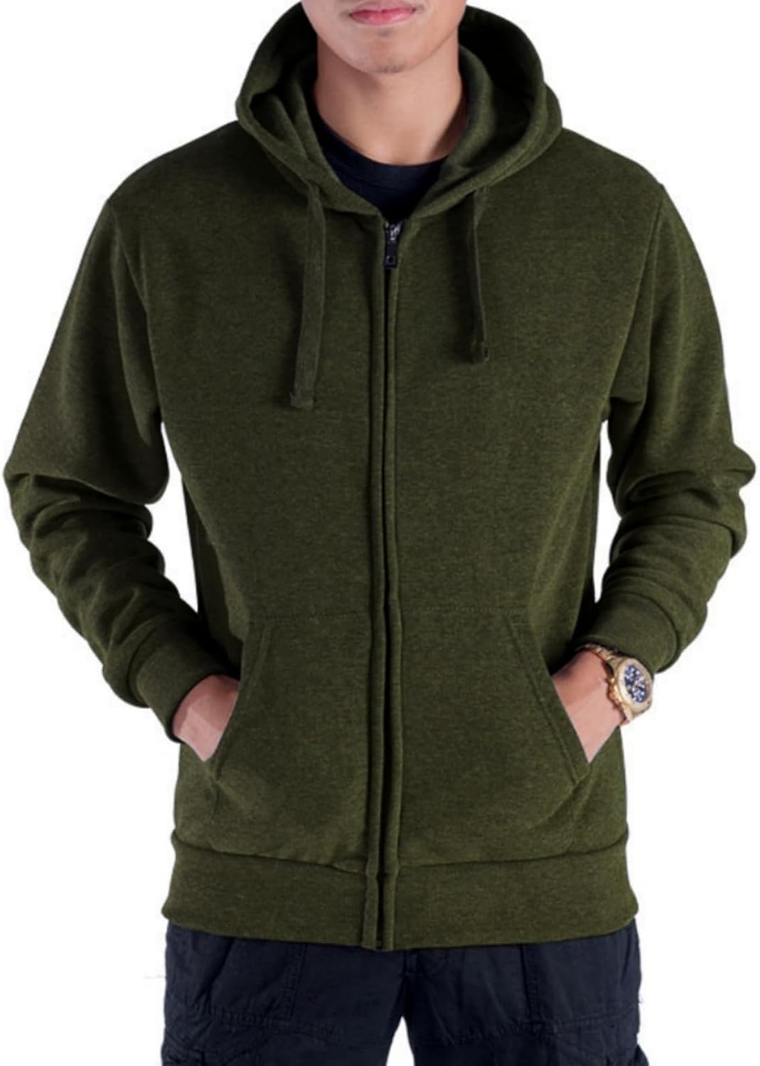 LeeHanTon Mens Zip Up Fleece Jacket Lightweight Hoodies Casual Soft Full Zip Coats with Pockets Plus Size S-5XL Big&Tall