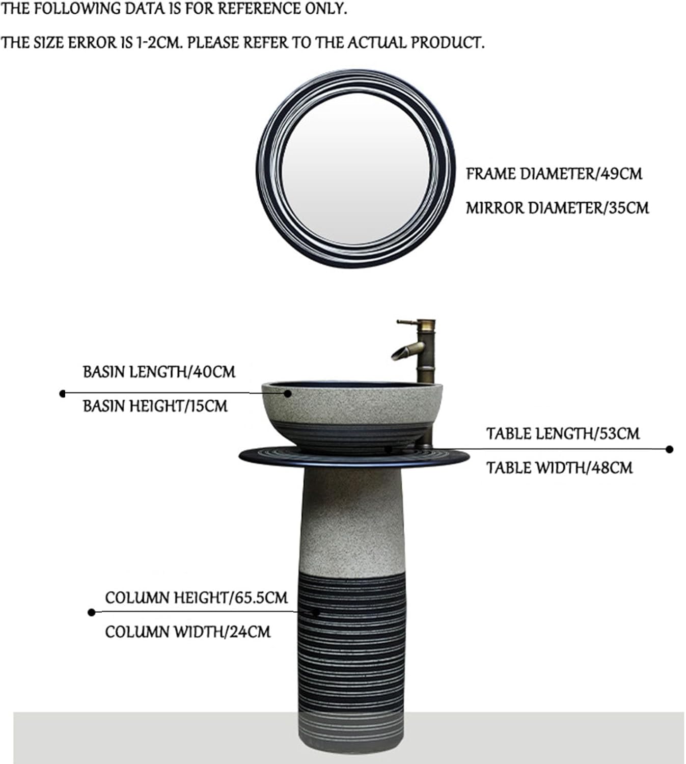 Bathroom Vanity With Sink, Circular Basin Pedestal Sink, Matte Ceramic Pedestal Bathroom Sink With Overflow And Pre-Drilled, For Indoor And Outdoor