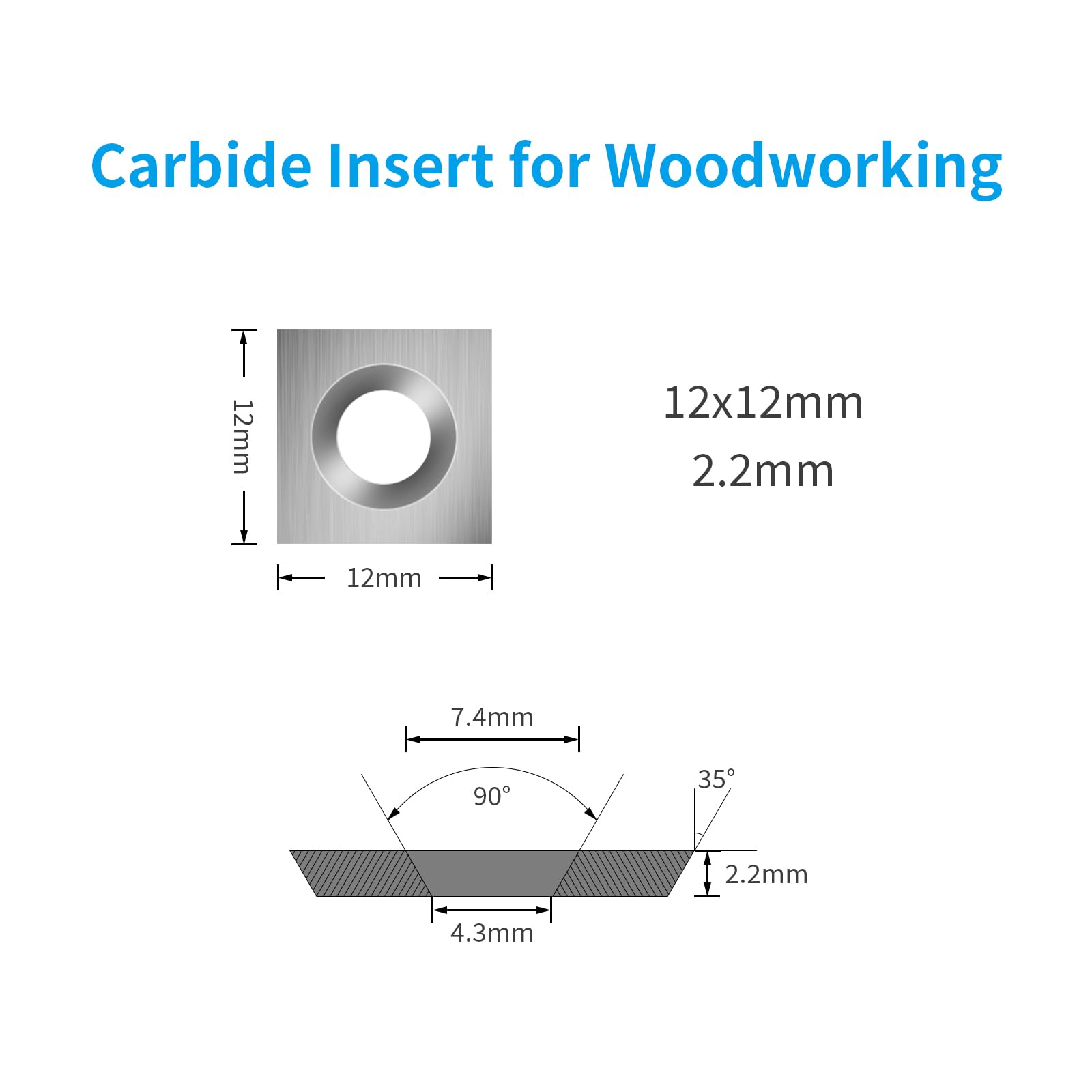 Insertos cuadrados de carburo de 12 x 12 mm para carpintería (10 piezas)