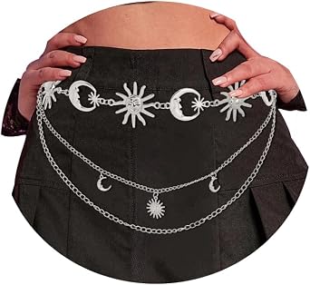 ELABEST Sun Belt Moon Chain Belt Layered Mental Belt Chain for Jeans Dress