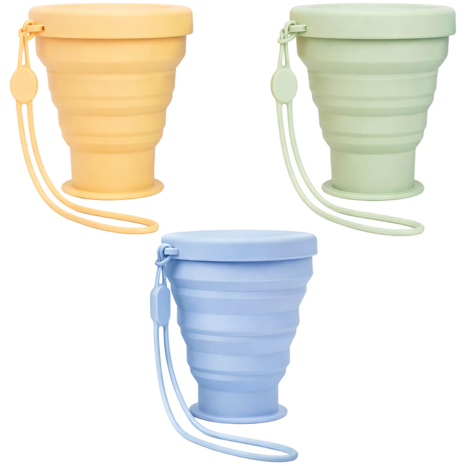 YcsRnn Collapsible Cup, Foldable Cup Set of Three, Space Saving Travel Mugs for Outdoor Activities, Camping and Hiking Hydration, Apricot Yellow, Light Green, Pale Blue