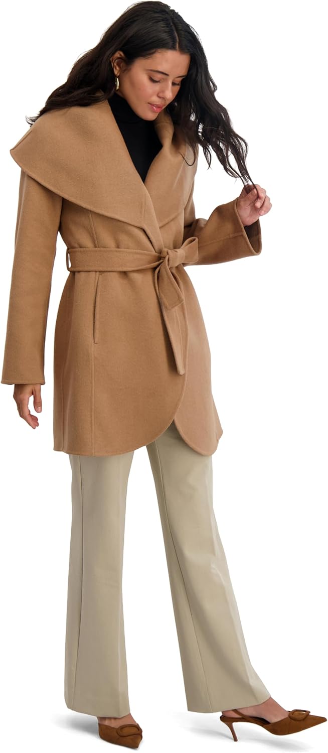 TAHARI Women's Double-faced Luxury Soft Wool Blend Peacoat Removable Belt Wool Coat Oversized Collar - Image 4