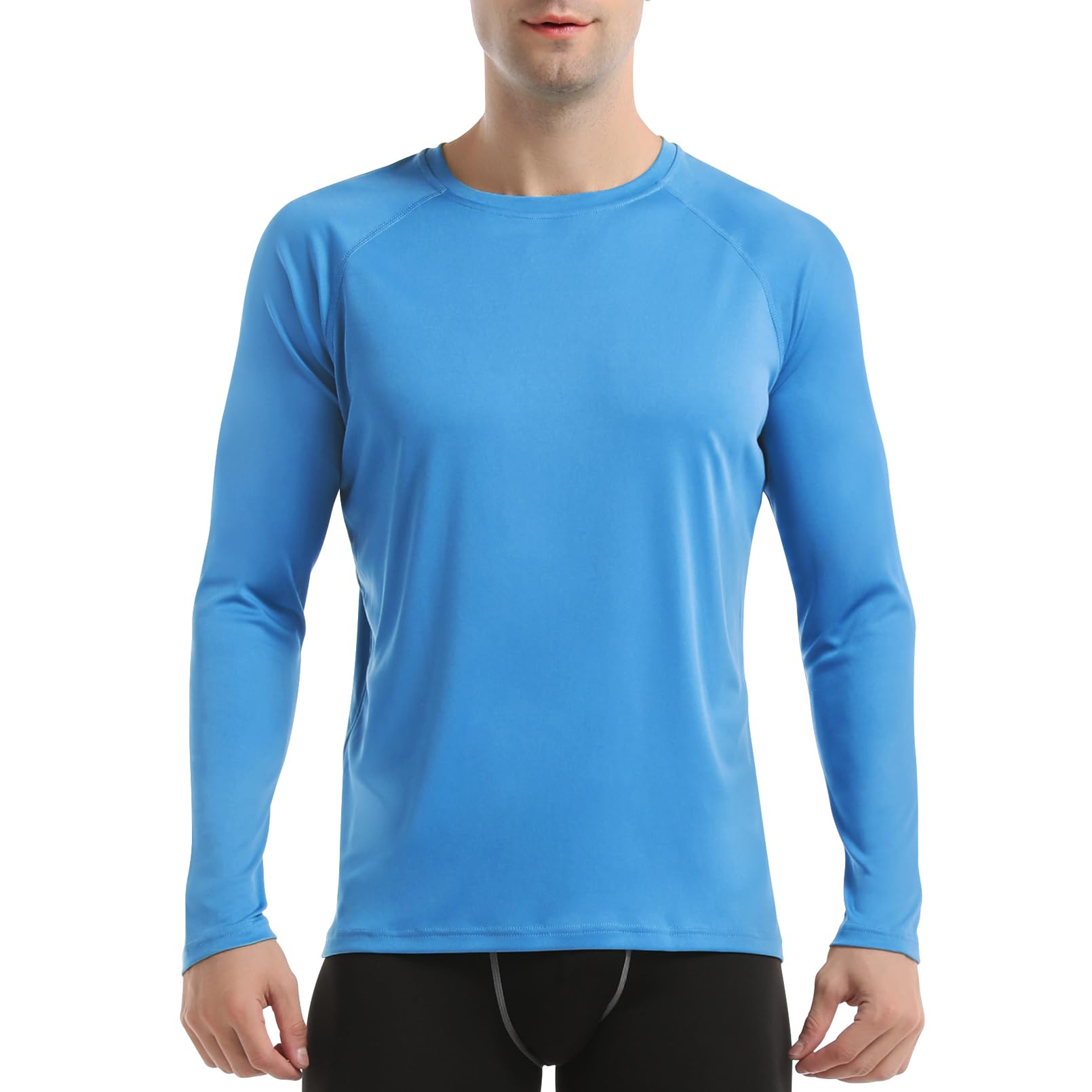 Men's UPF 50+ UV Sun Protection Long Sleeve Shirts Lightweight Hiking T-Shirt Outdoor Performance Y84-Blue-M