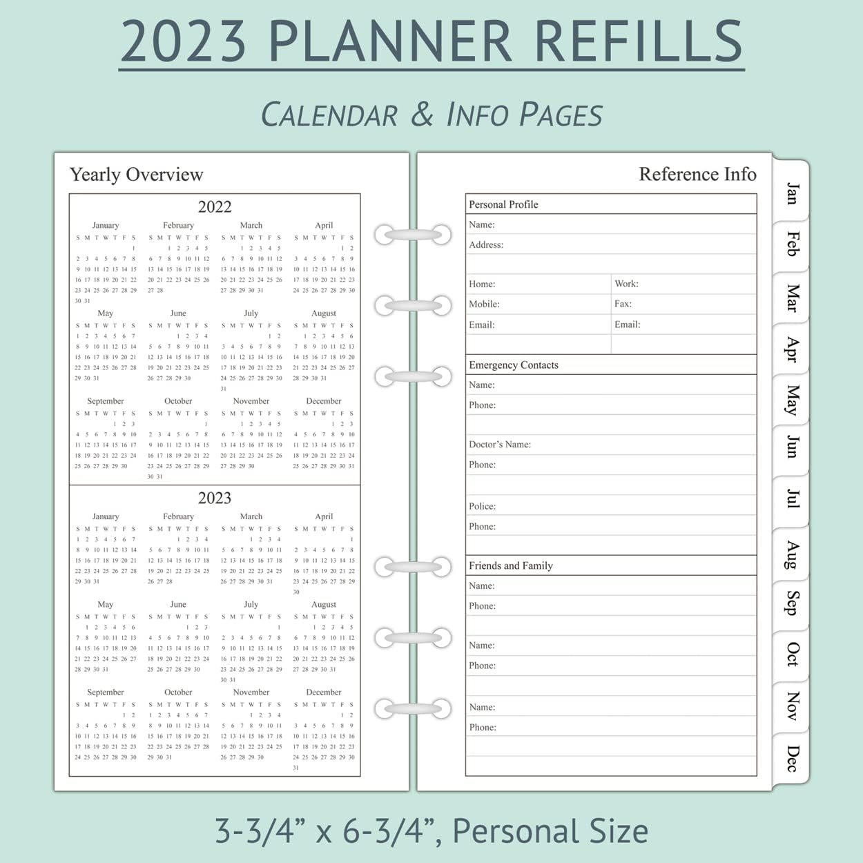 2023 Weekly & Monthly Planner Refill, 3-3/4" x 6-3/4", January 2023 - Dec 2023, Personal/Compact/Size 3