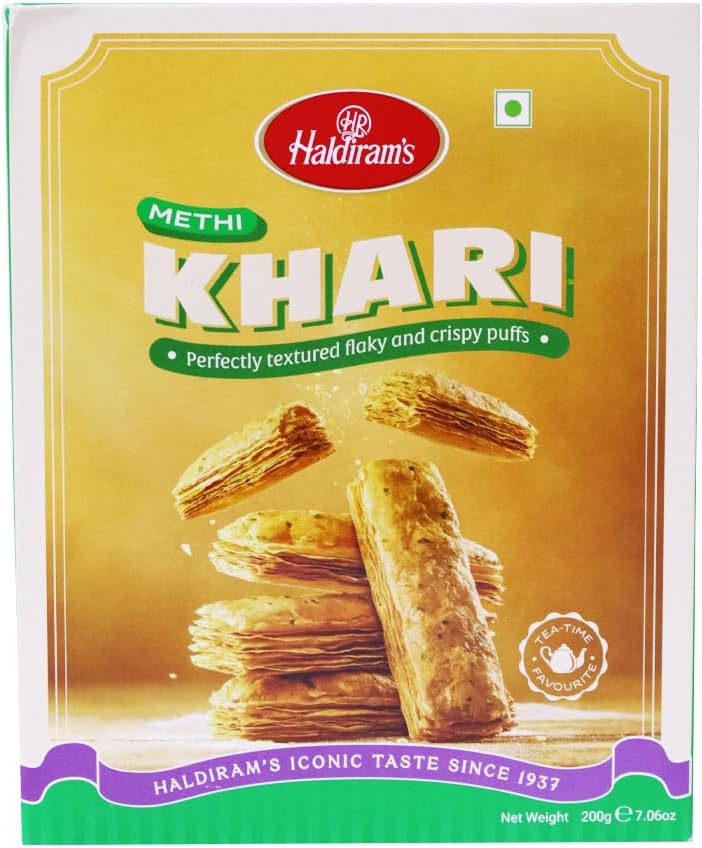 Haldiram's Tea Time Khari Mild Methi Crispy Puffs 200g, Ready-to-Eat, Vegetarian