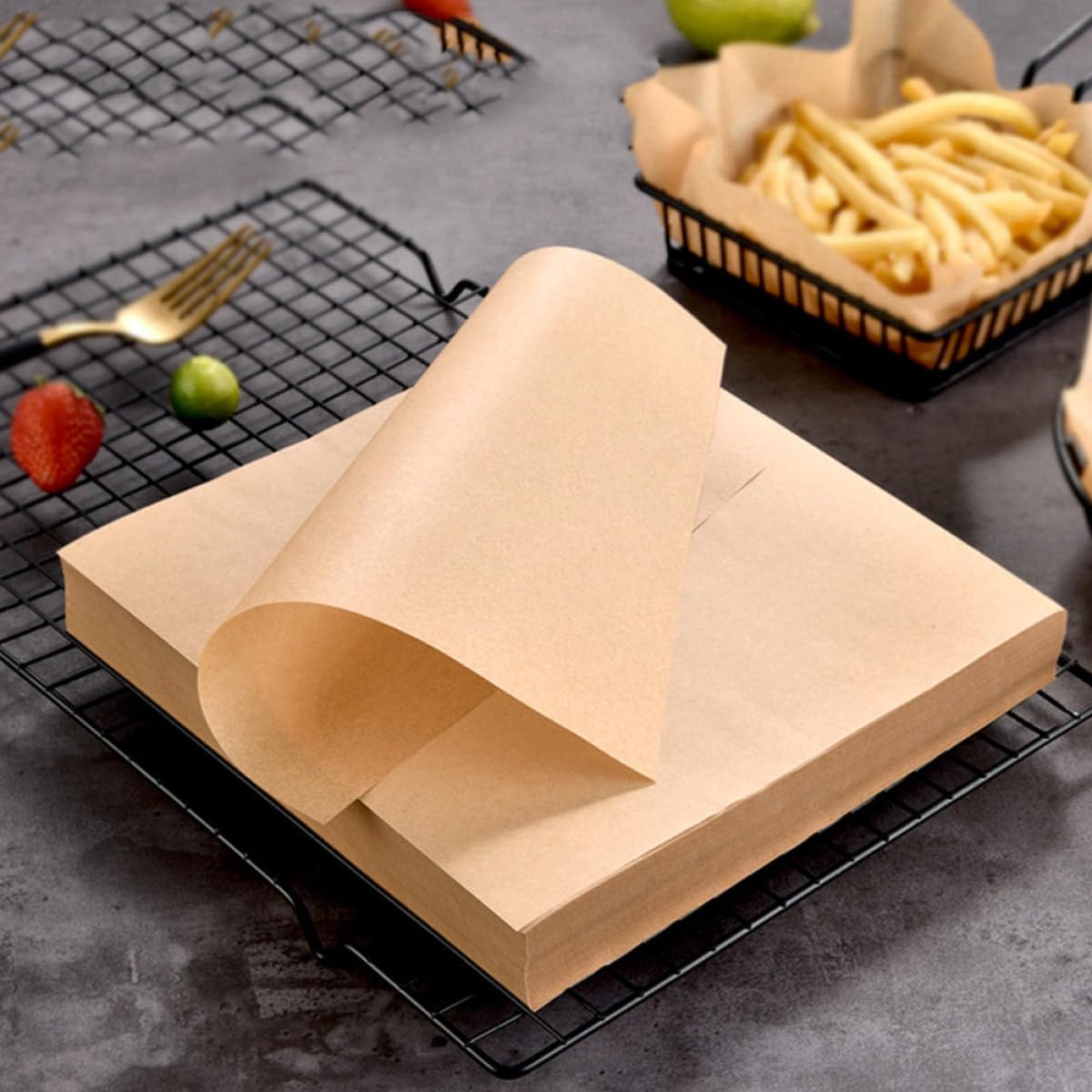 Garneck Papel Absorbente de Aceite para Alimentos Fritos, Papel Kraft Color Khaki, 500 Hojas Livianas y Fáciles de Almacenar, Adecuado para Freidoras y Snacks