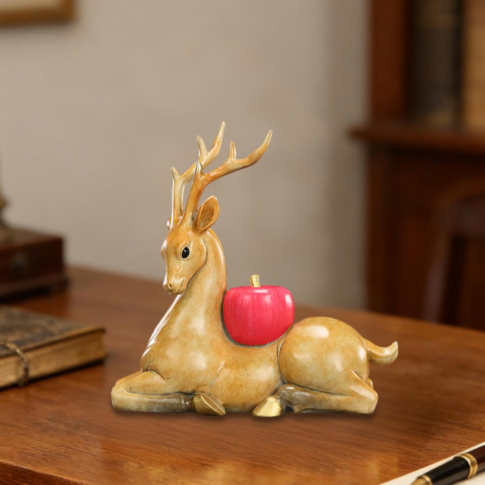 Escultura de Reno Figura de Ciervo Animal Decorativo en Cobre Sólido para Decoración en Sala de Estar Dormitorio Oficina Mesa Entrada Regalo 13.8cmx5.