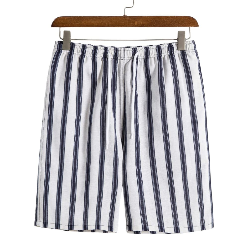 Funky Camisa Hawaiana, Camisa Hawaiana para Hombre Y Pantalones Cortos De Playa Hawaianos Conjunto De Rayas De Lino De Algodón Blanco Negro Trajes De Hawaii Camisa De Playa De Manga Corta Casual Y