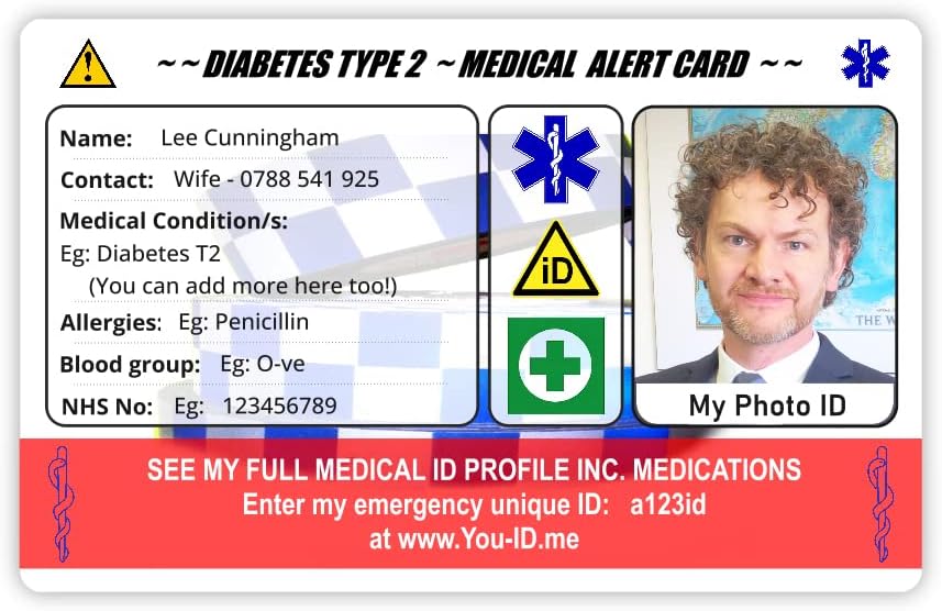 Diabetes Type 2 Medical Card for Type Two Diabetic. Custom Print