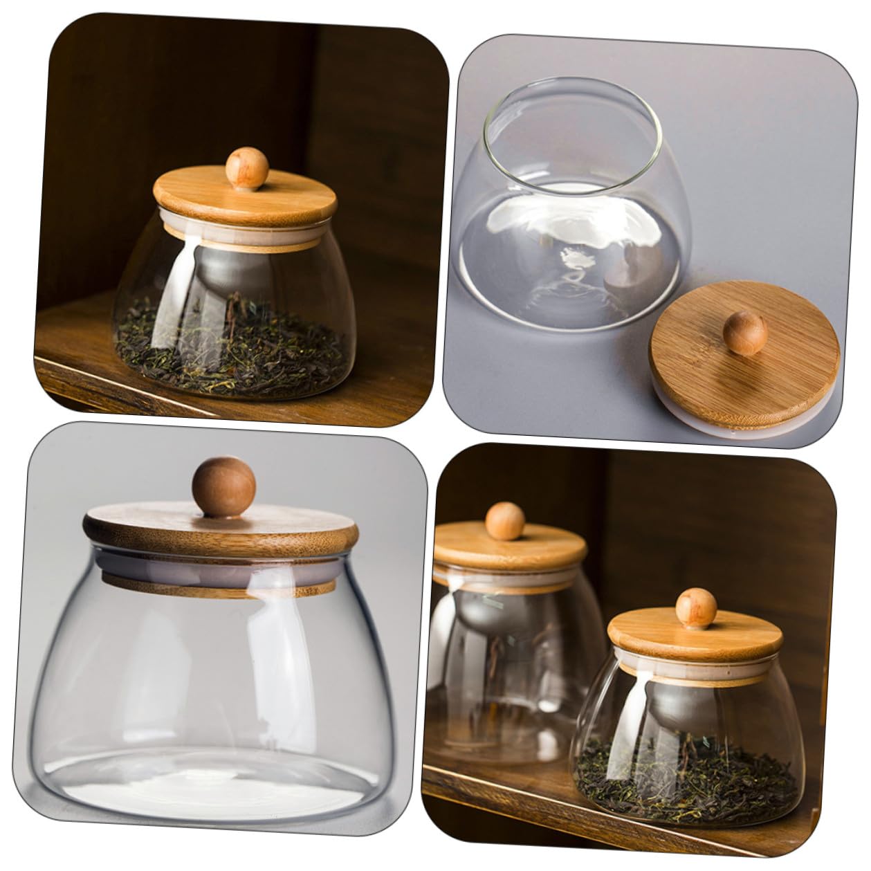 Ciieeo Barattoli 2 Pezzi in Vetro Borosilicato Coperchio in Bambù Contenitori Ermetici Conservazione Alimenti senza Odori per Caramelle e Insalate