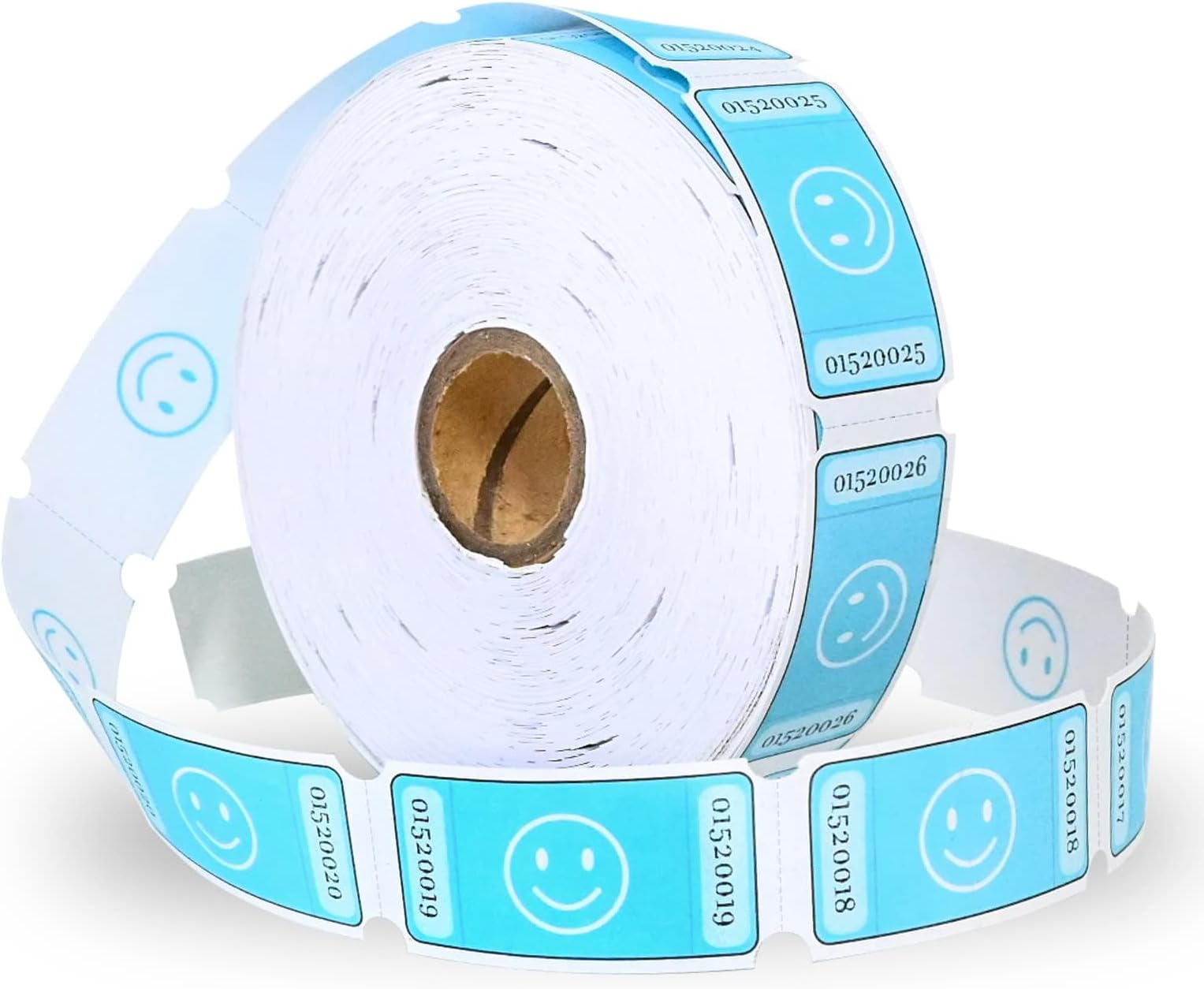 L LIKED 1000 Numbered Blue Smiley Raffle Tickets, Single Ticket Roll for Party Events, Carnival, School Classroom Supplies