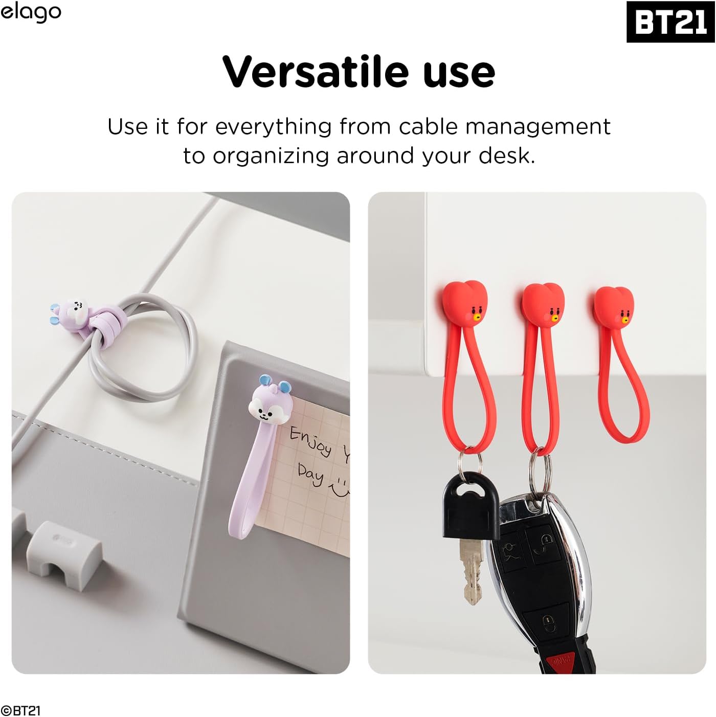 elago | BT21 Magnetic Cable Ties, Premium Silicone Cord Organizer, Reusable Magnetic Cable Organizer [Official Merchandise] (COOKY)