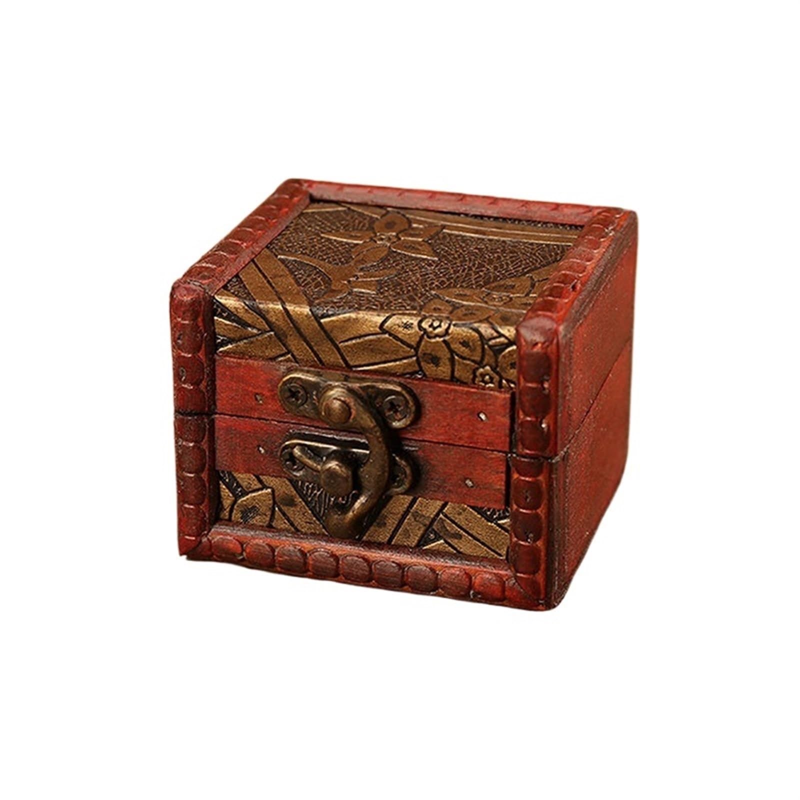 YShiuoL Wooden Storage Box Rustic Wooden Jewelry Box with Lock Storage Jewellery Trinket Holder for Ring Brooches Bracelets Earrings Ear Studs(Color4)