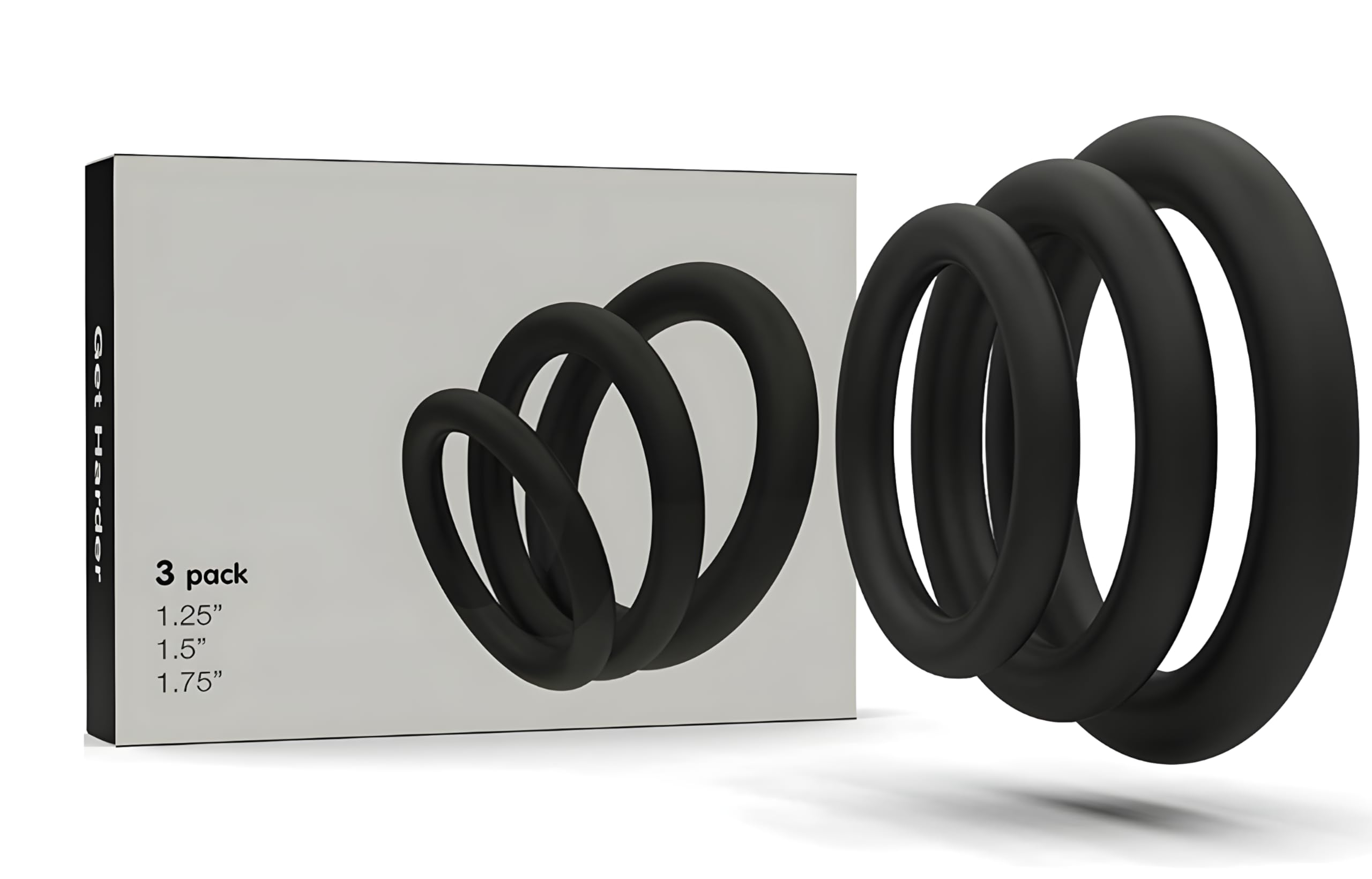 BIGH Pack x 3 Unidades de Aros firmeza - Dureza para hombre - Material Silicona - Regalo para parejas - tamaños distintos - Mayor durabilidad - Color: Negro